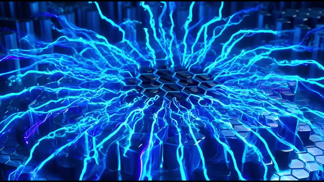 Abstract Blue Energy Pulsing Through a Futuristic Hexagonal Grid