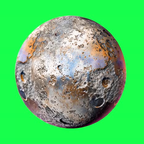 textured moon with vibrant colors animation, transparent 4k video, green screen