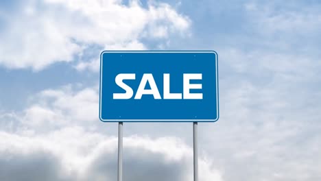 animation of sale on road sing over clouds