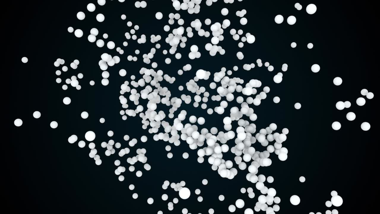 concentración caótica y dispersión de la esfera, renderización 3d. fondo abstracto generado por computadora, pequeñas partículas redondas en el espacio