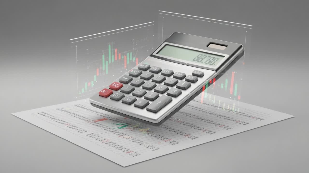 A Dynamic Calculator Surrounded by Financial Data and Graphical Analyses, Indicating Advanced Calculations in a Modern Financial Environment