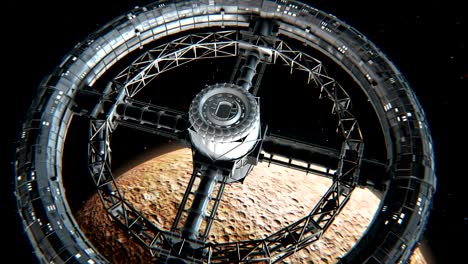 circular space station on mercury background