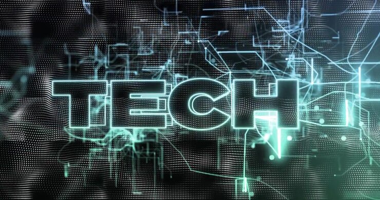 Animation of tech text over data processing