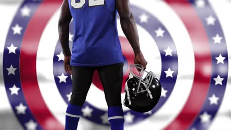 animation of american football player over american flag pattern and colour circles