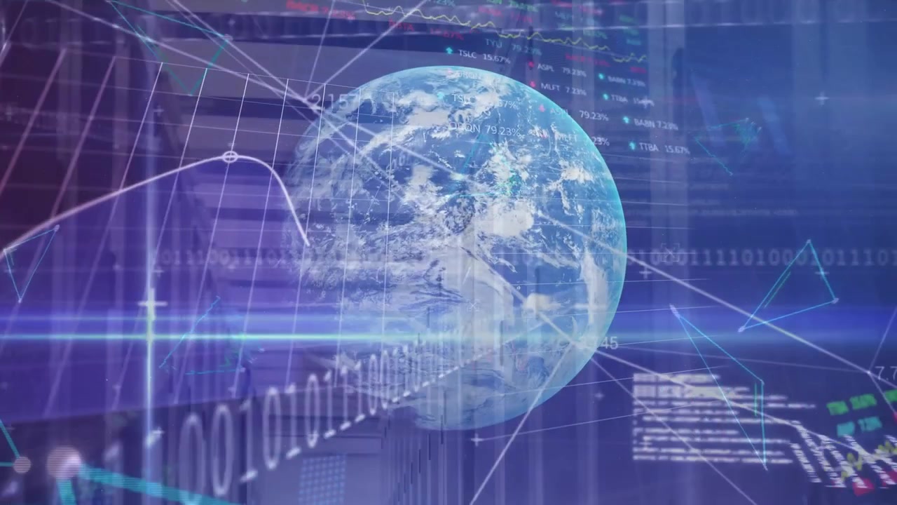 Animation of globe and financial data processing
