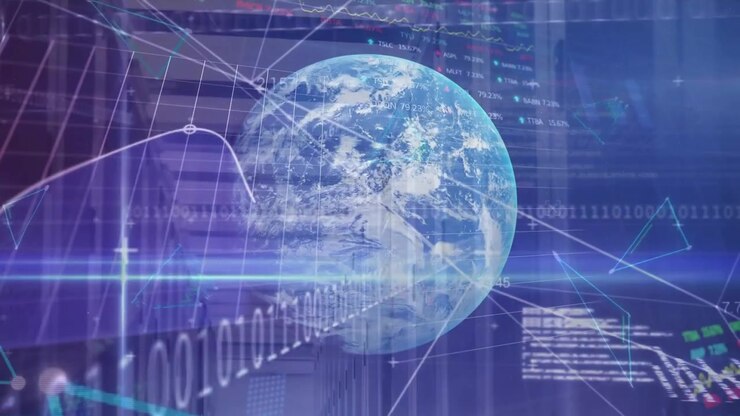 Animation of globe and financial data processing
