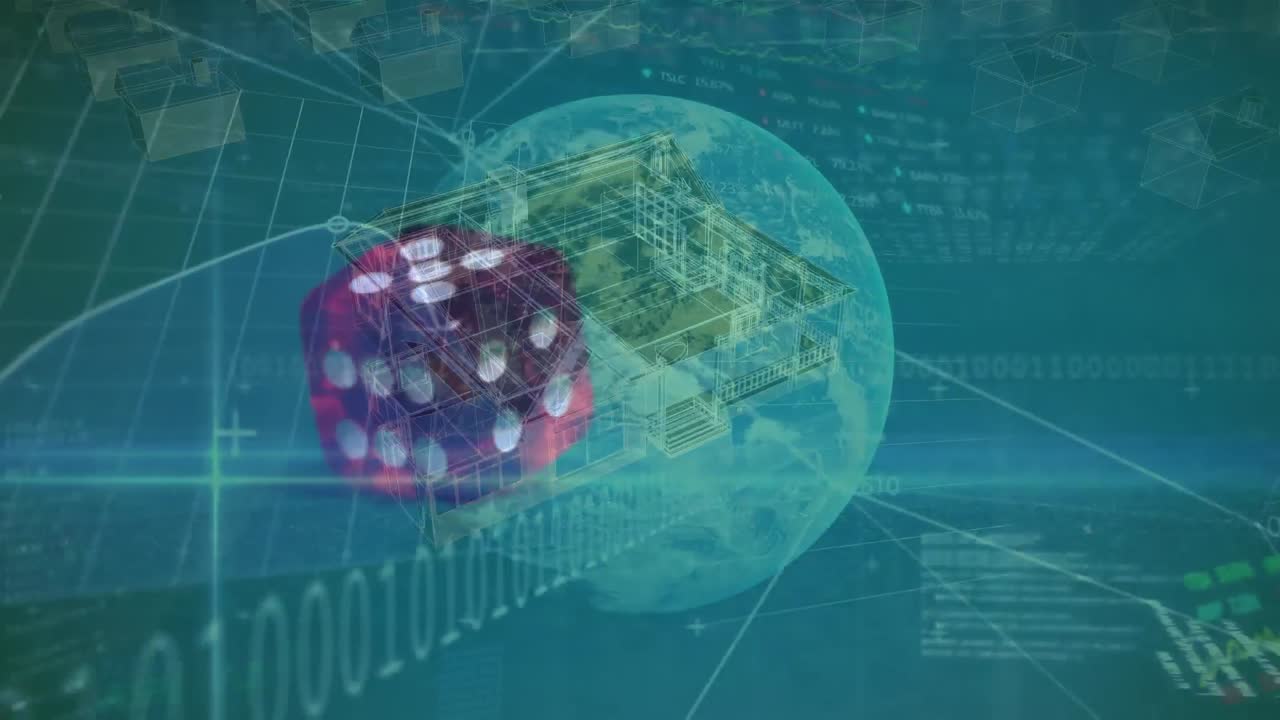 animación del procesamiento de datos y globo sobre dados