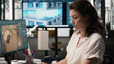 woman working on 3d design in the office