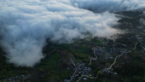 above the clouds, aerial journey revealing cityscape beneath (high-res drone footage)