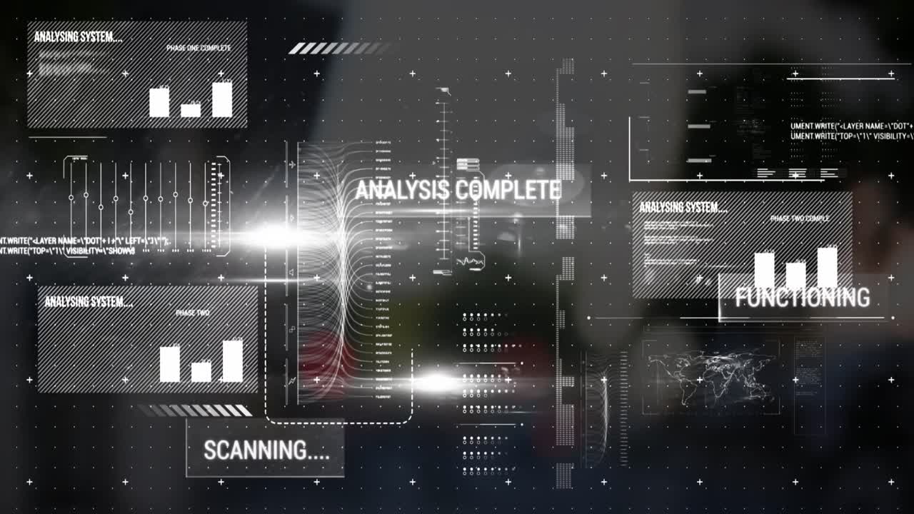 Animation of data processing on black background