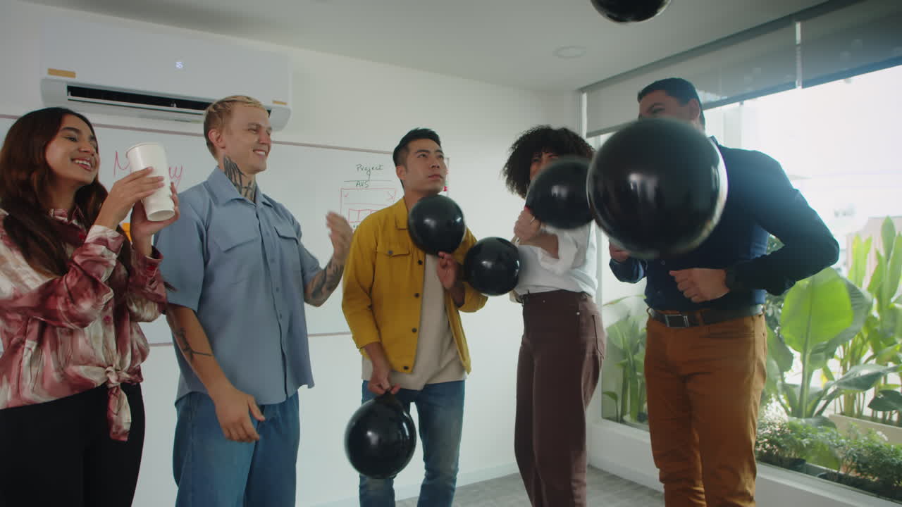 Happy Team of Startup Workers Having Party at Office