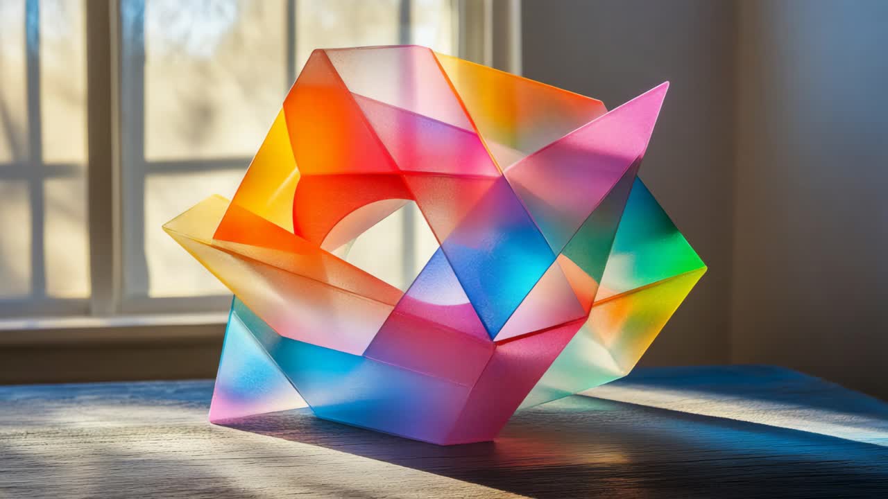 Colorful Geometric Glass Sculpture by the Window