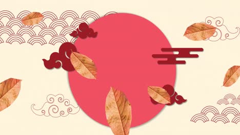 animation of chinese traditional decorations and circle on cream background