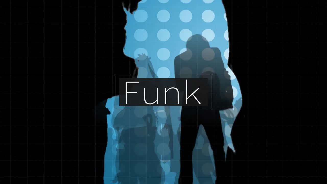 Animation of funk text over dancing people