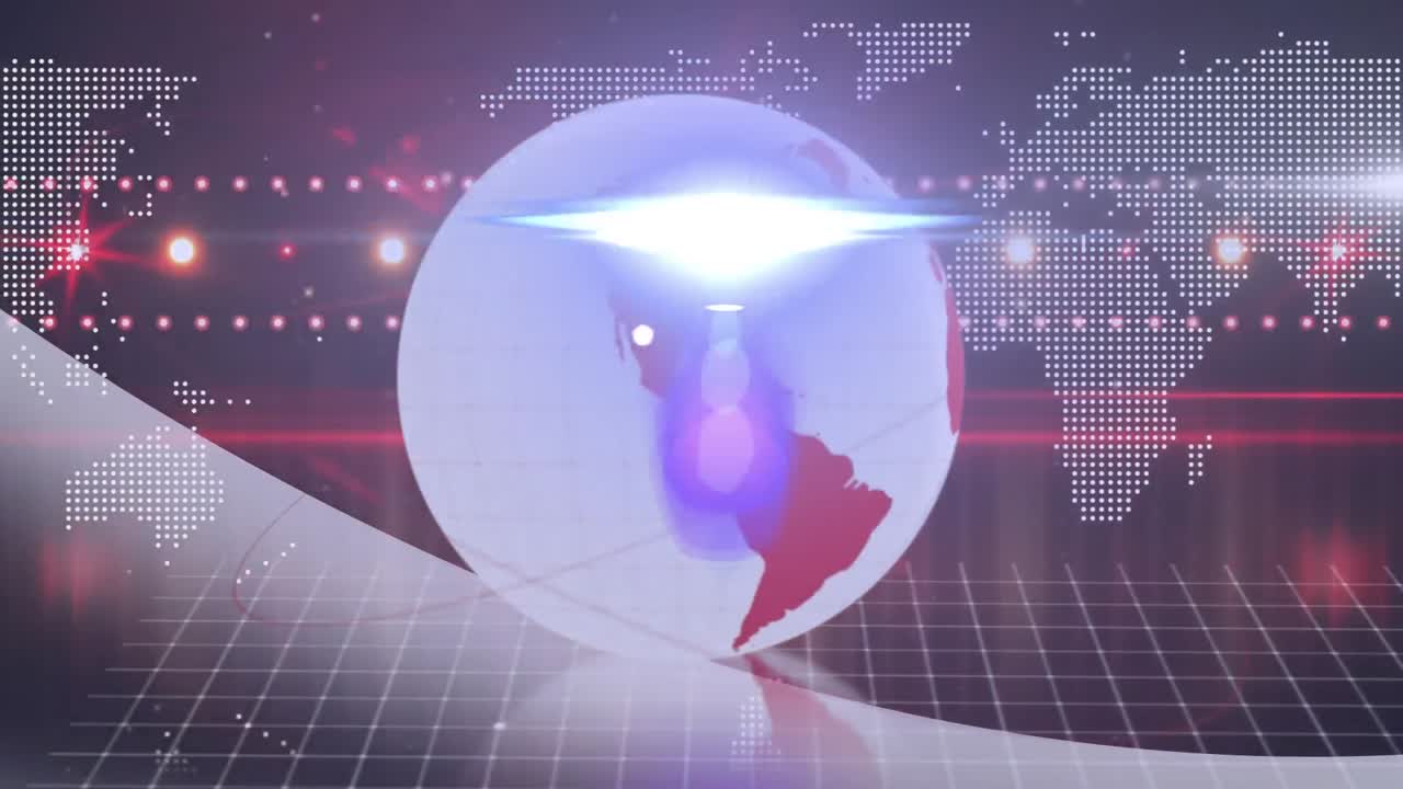 전 세계와 세계 지도의 애니메이션 빛의 점 위에