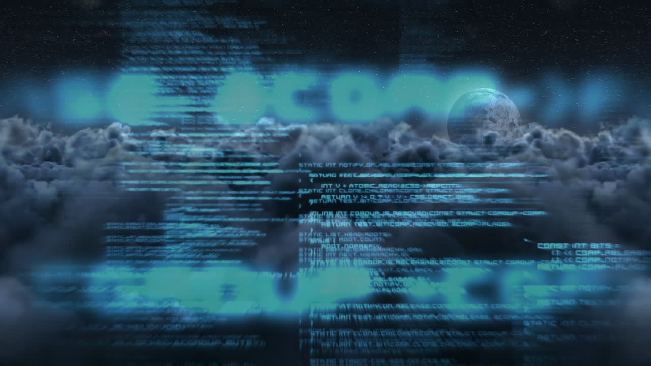 Digital composite of source codes and digital scripts