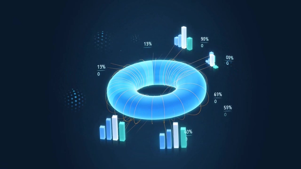 Animated 3D Data Visualization with Glowing Torus and Bar Charts
