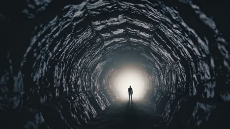 a man in a cave tunnel