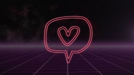animación del icono de corazón rojo sobre la cuadrícula sobre un fondo oscuro