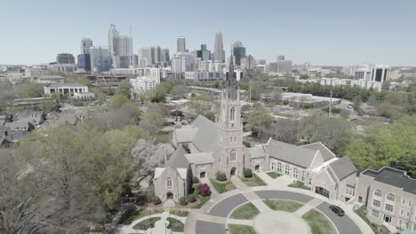 a historic church stands proud just outside of the busy city of charlotte on a clear day