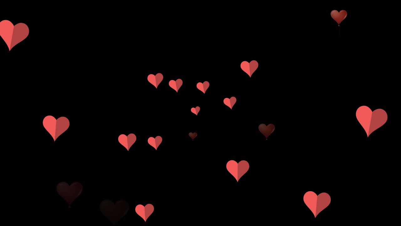 검은 바탕 위에 떠다니는 분홍색 heartz의 애니메이션