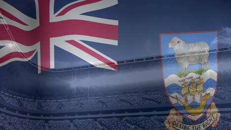 animation of flag of falkland islands over sports stadium