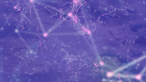animation of qr code, network of connections on blue background