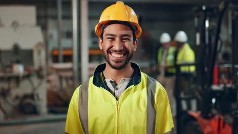 construction worker smiling in warehouse