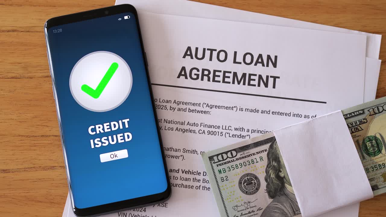 Concept of getting an auto loan credit to purchase a new vehicle, a car or a truck.