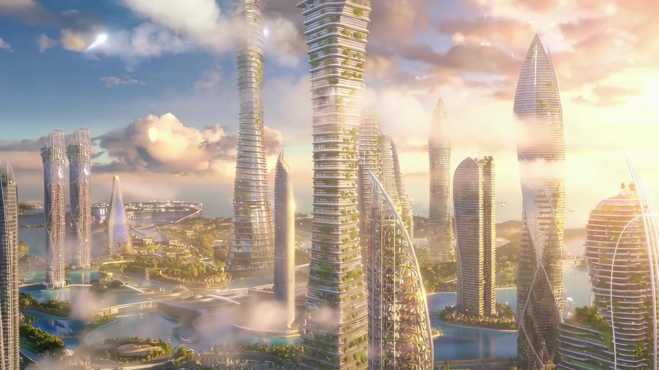 Futuristic Eco-Friendly Cityscape with Vertical Gardens and Skyscrapers