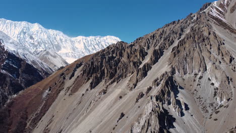 drone shot of annapurna mountain range at manang nepal