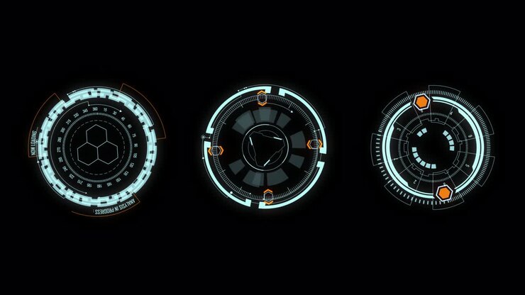 Motion graphic of Blue circle rotation with head up display ( HUD UI ) technology interface and futuristic elements abstract background alpha channel included