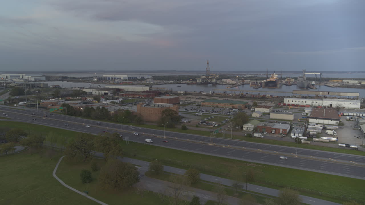 Aerial View of a Large Industrial Port and Shipyard