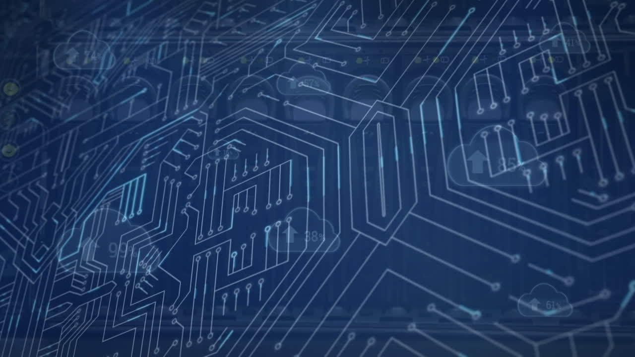 animación de nubes con carga y circuito integrado en fondo marino