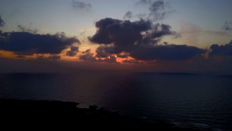 red sunset over the mediterranean sea. flight.