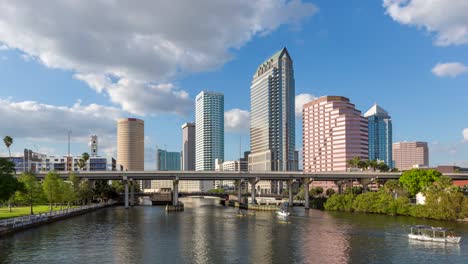 tampa bay under platt street bridge with tampa skyline in the background in florida, usa