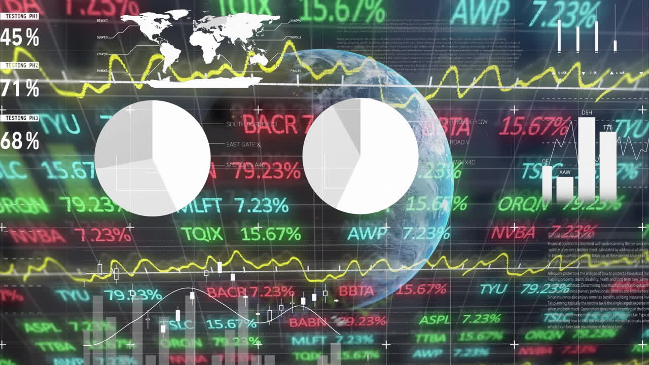 지구의 애니메이션, 통계 및 금융 데이터 처리