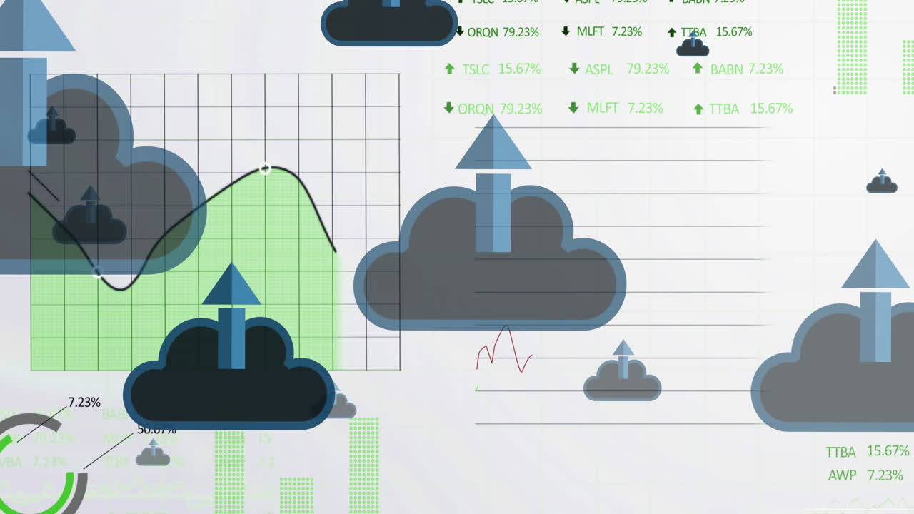 animación de flechas con nubes sobre el procesamiento de datos financieros