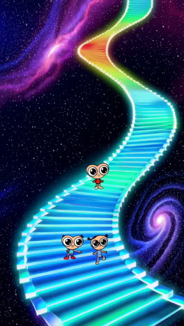 rainbow stairway to the stars with cute aliens