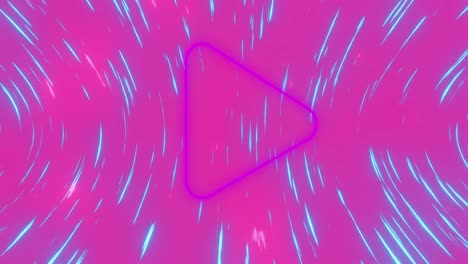 animation of play button flickering on pink and blue neon tunnel background