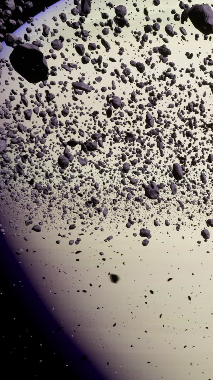 Esplorando un paesaggio cosmico pieno di detriti celesti e frammenti rocciosi.