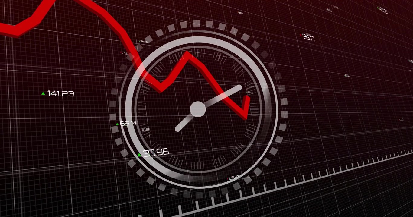 Indicatore che svanisce, linea rossa che taglia l'indicatore, etichette numeriche che ondeggiano, lancette che ruotano visualizzando i dati