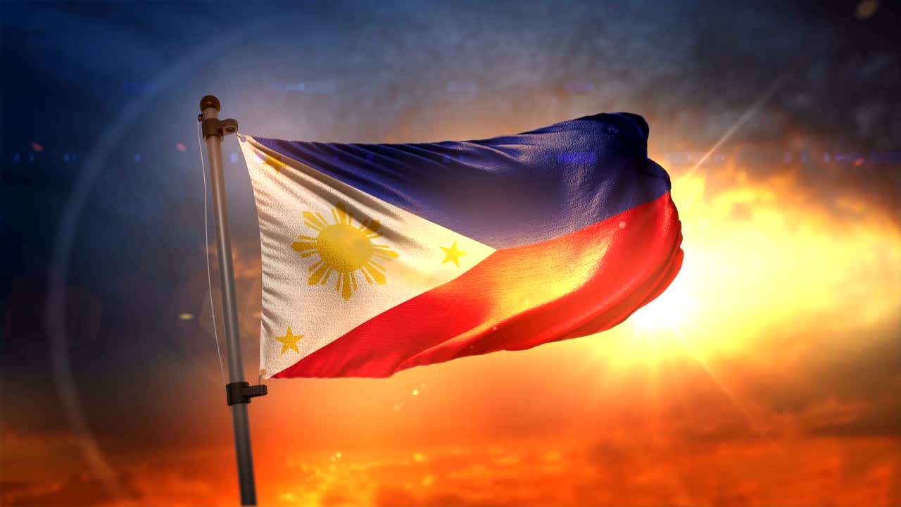 필리핀의 발은 아름다운 해가 뜨는 순환 속도 느린 모션 4k에서 백라이트됩니다.