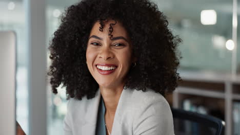 professional face, happiness and office woman