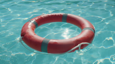 lifebuoy floating in a sunny and reflective pool