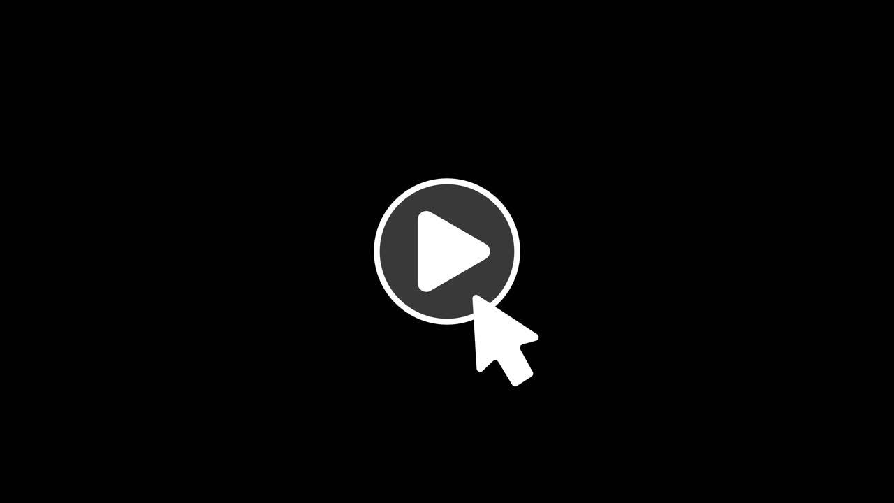 Cursor arrow clicking play and pause button animation isolated on black background