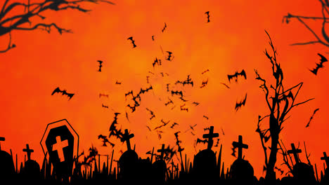 animation de chauves-souris volantes et de cimetière d'halloween sur fond orange