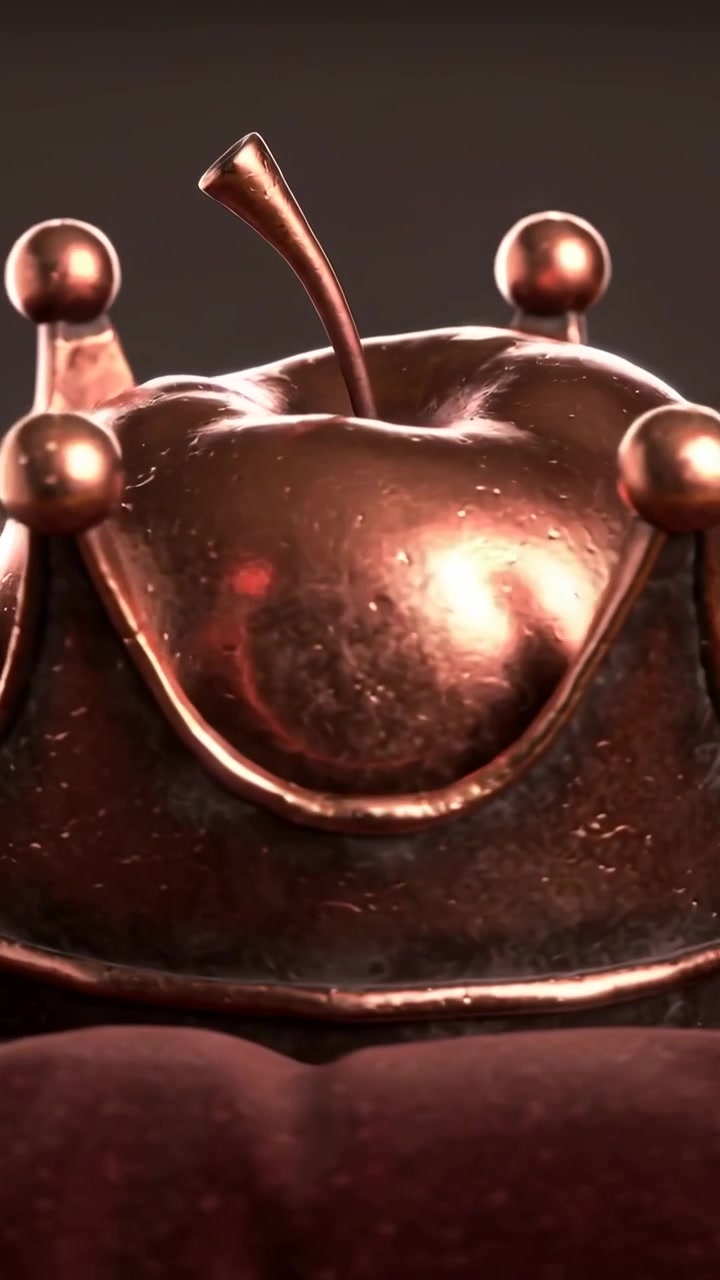 Corona Apple che ruota su un cuscino scuro, telecamera che panoramica mostrando fasce, bagliori metallici per pubblicità di gioielli