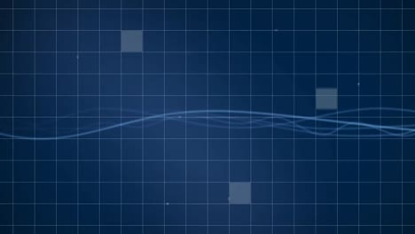 Grid-with-sizzle-square-falling-on-blue-navy-background-while-curves-crossed-screen-from-left-to-rig