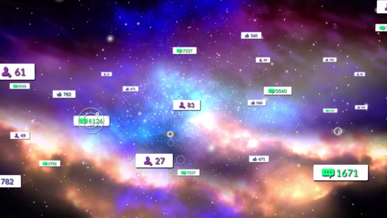 animación de iconos de medios sobre el espacio